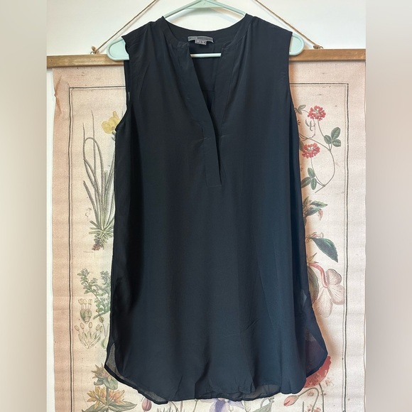 Vince Sleeveless 100% Silk Tunic Sheer Top Blouse Workwear Business Black XS - Picture 1 of 8